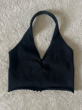 Gilly Hicks Black Ribbed Halter Crop Top - Women's